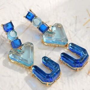 Blue Heart “U” Drop Earrings | Bold Acrylic Crystal Statement Pair